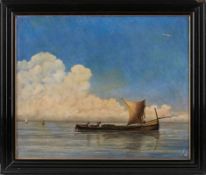 Gemälde wohl mexikanischer Maler um 1900"Lastensegler auf ruhiger See" Öl/Lwd., 50 x 60,5 cm