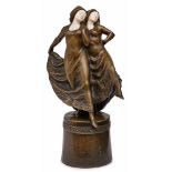 Kl. chryselephantine Bronze Peter Tereszczuk(1875 Wybudow - 1963 Wien) Zwei Tänzerinnen, um 1910.