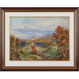 Aquarell Fritz Wucherer1873 Basel - 1948 Kronberg "Weite, herbstliche Taunuslandschaft" u. li. sign.