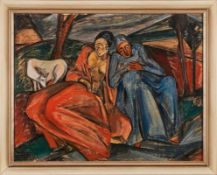 Gemälde Monogr. MS dat. (19)17Expressionist um 1910/20 "Zwei kauernde Figuren" u. li. monogr. MS