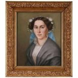 Pastell Bildnismaler 19. Jh."Portrait einer jungen Frau mit Blumenschmuck im Haar" 51,5 x 44 cm