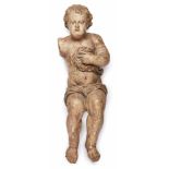 Holzskulptur Christuskind, Barock, süddt. 18.Jh. Weichholz vollrd. geschnitzt. Sitzende Skulptur