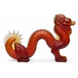 Chinesischer Drache, Lalique Ende 20. Jh.Bernsteinfarbenes bis farbloses Glas, mattiert u.