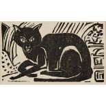 Holzschnitt Ernst Ludwig Kirchner1880 Aschaffenburg - 1938 Davos "Schwarze Katze - Boby" 6 x 9,8