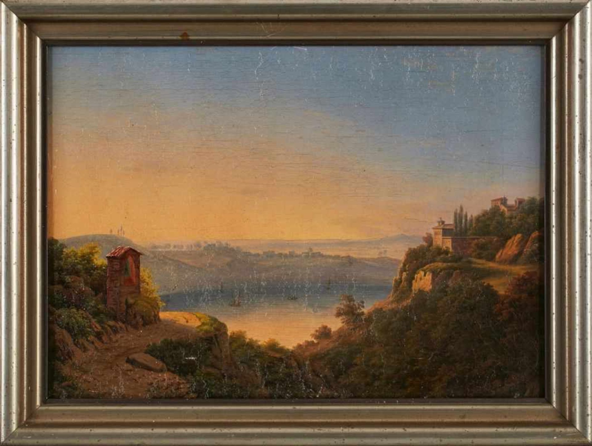Gemälde Landschaftsmaler des 19. Jh."Lago di Albano" verso auf dem Keilrahmen bezeichnet Öl/Lwd., 33
