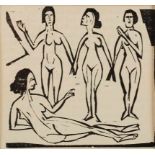 Holzschnitt Ernst Ludwig Kirchner1880 Aschaffenburg - 1938 Davos "Studie - 4 Akte" 8,4 x 9 cm (PP-