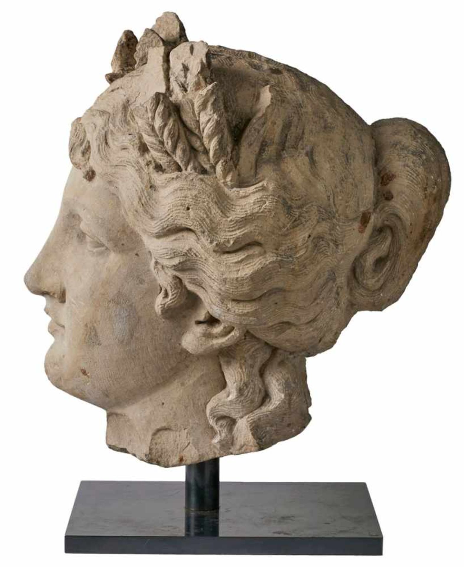 Fragment einer gr. StatueKopf der Demeter, Historismus, Ende 19. Jh. Kalksandstein, vollrd. - Bild 3 aus 5