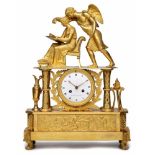 Gr. Empire-Figurenuhr"Die Inspiration", Paris um 1810. Bronze feuervergoldet. Hoher Sockel m.