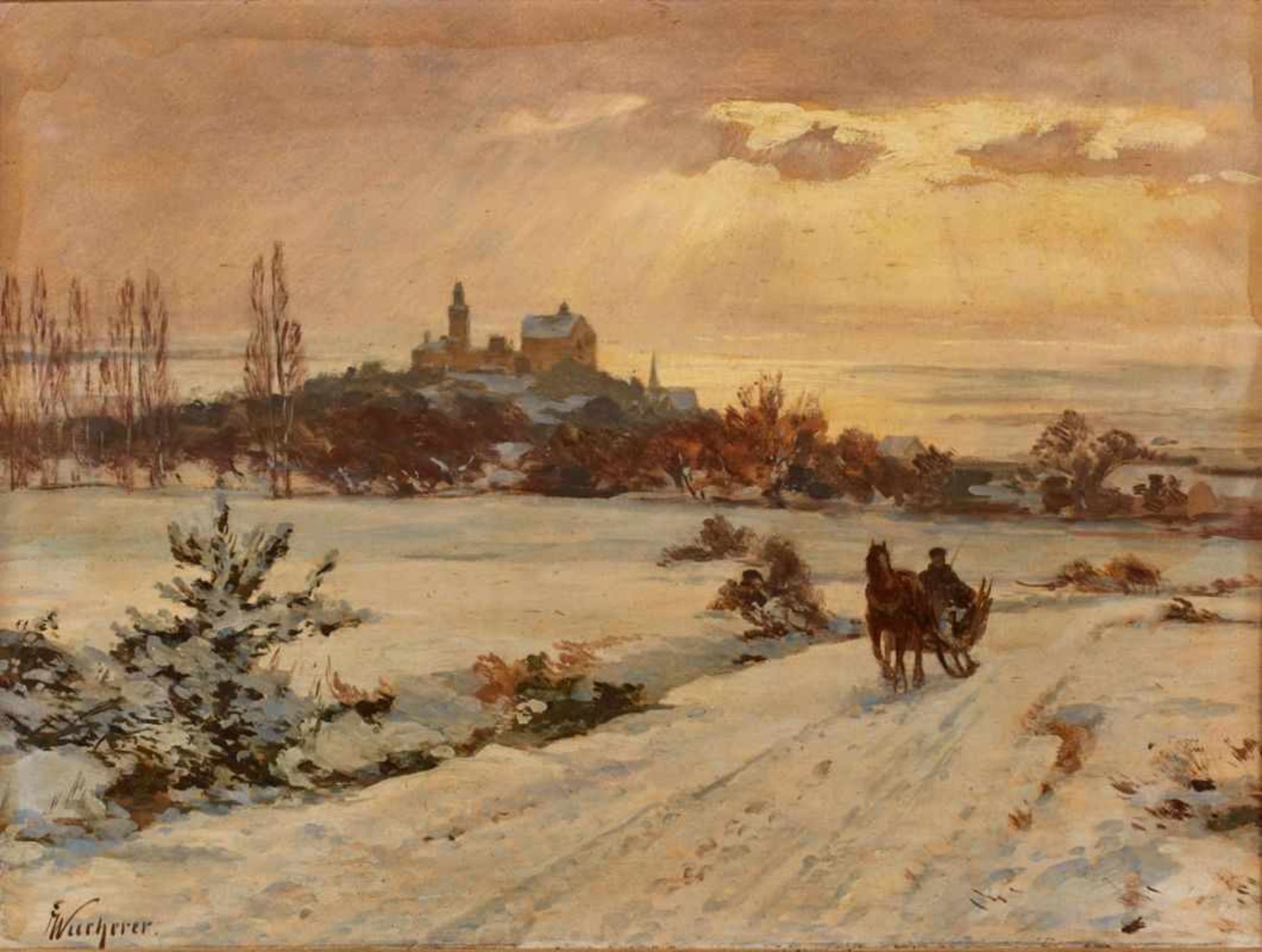 Gemälde Fritz Wucherer1873 Basel - 1948 Kronberg "Kronberg im Winter" u. li. sign. F. Wucherer verso