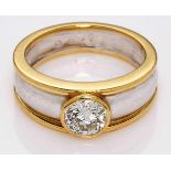 Diamant-Bandring Bicolor.18 kt GG/WG, gewölbte Ringschiene in Bicolor besetzt mit einem Altschliff-