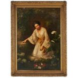 Gemälde Figurenmaler um 1870"Junge Frau in sinnlicher Versenkung" Öl/Lwd. (def.), 167 x 117 cm