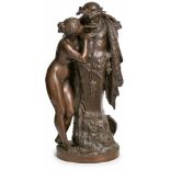 Gr. Bronzeskulptur August Sommer(1839 Coburg - 1921 ebenda) "Bacchantengruppe" um 1880. Braun