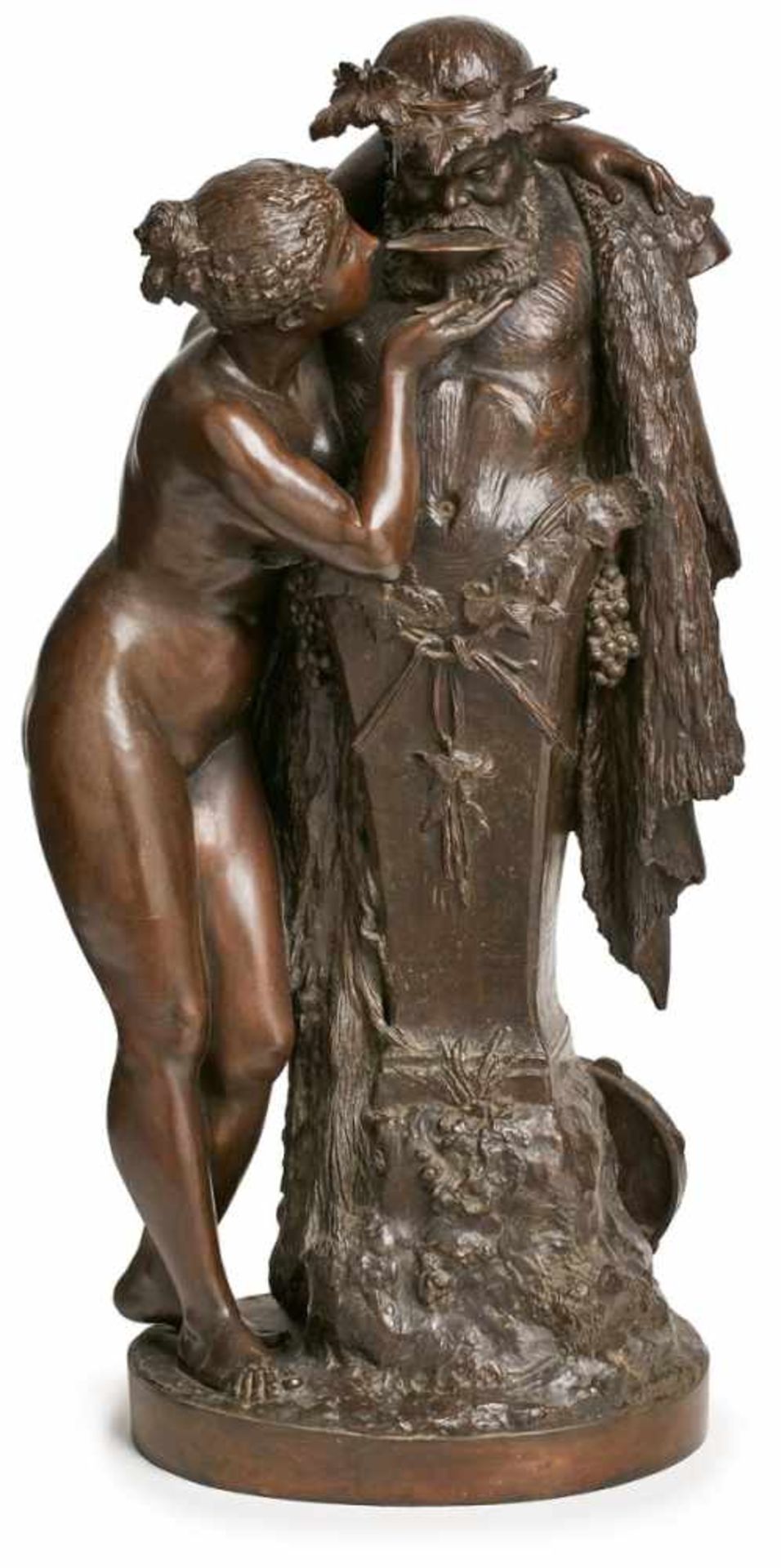 Gr. Bronzeskulptur August Sommer(1839 Coburg - 1921 ebenda) "Bacchantengruppe" um 1880. Braun