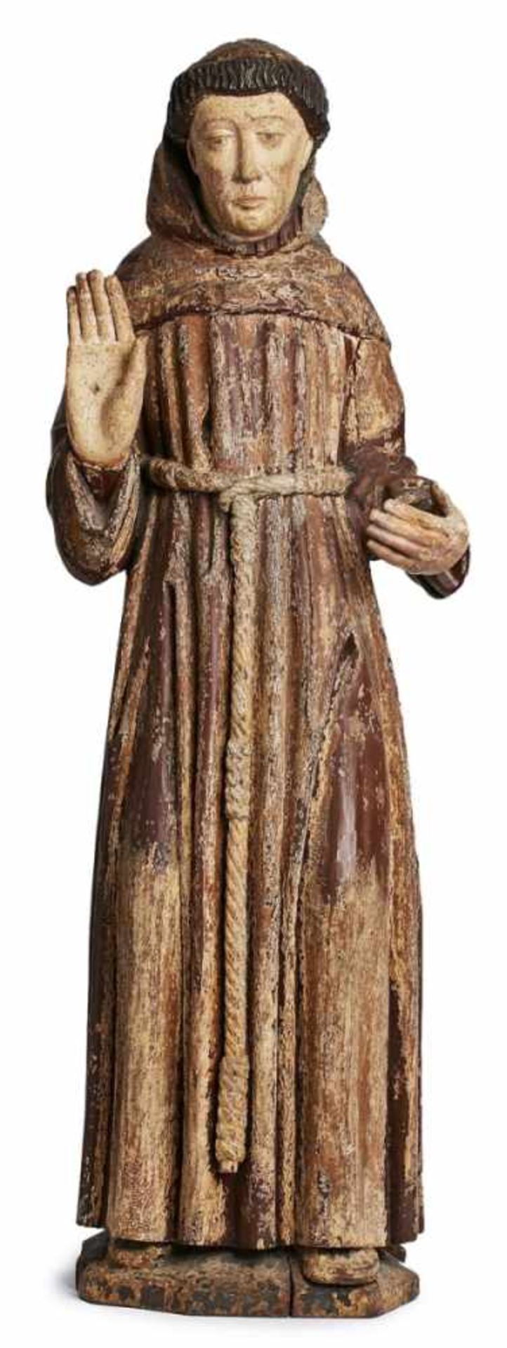 Hl. Franziskus von Assisi,Frankreich wohl 14./ 15. Jh. Eiche, vollrd. geschnitzt u. farbig