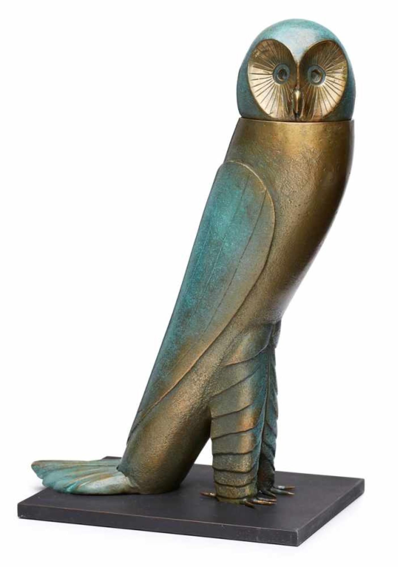 Bronze Paul Wunderlich(1927 Eberswalde - 2010 Saint-Pierre-de- Vassols) "Eule". Gold/grün patiniert.