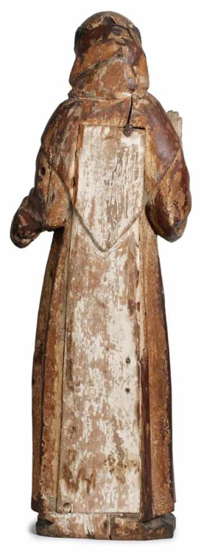 Hl. Franziskus von Assisi,Frankreich wohl 14./ 15. Jh. Eiche, vollrd. geschnitzt u. farbig - Bild 3 aus 3