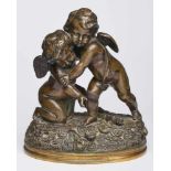 Bronze Charles Cumberworth(1811 Verdun - 1852 Paris) "Ringende Amoretten". Hell- u. dunkelbraun