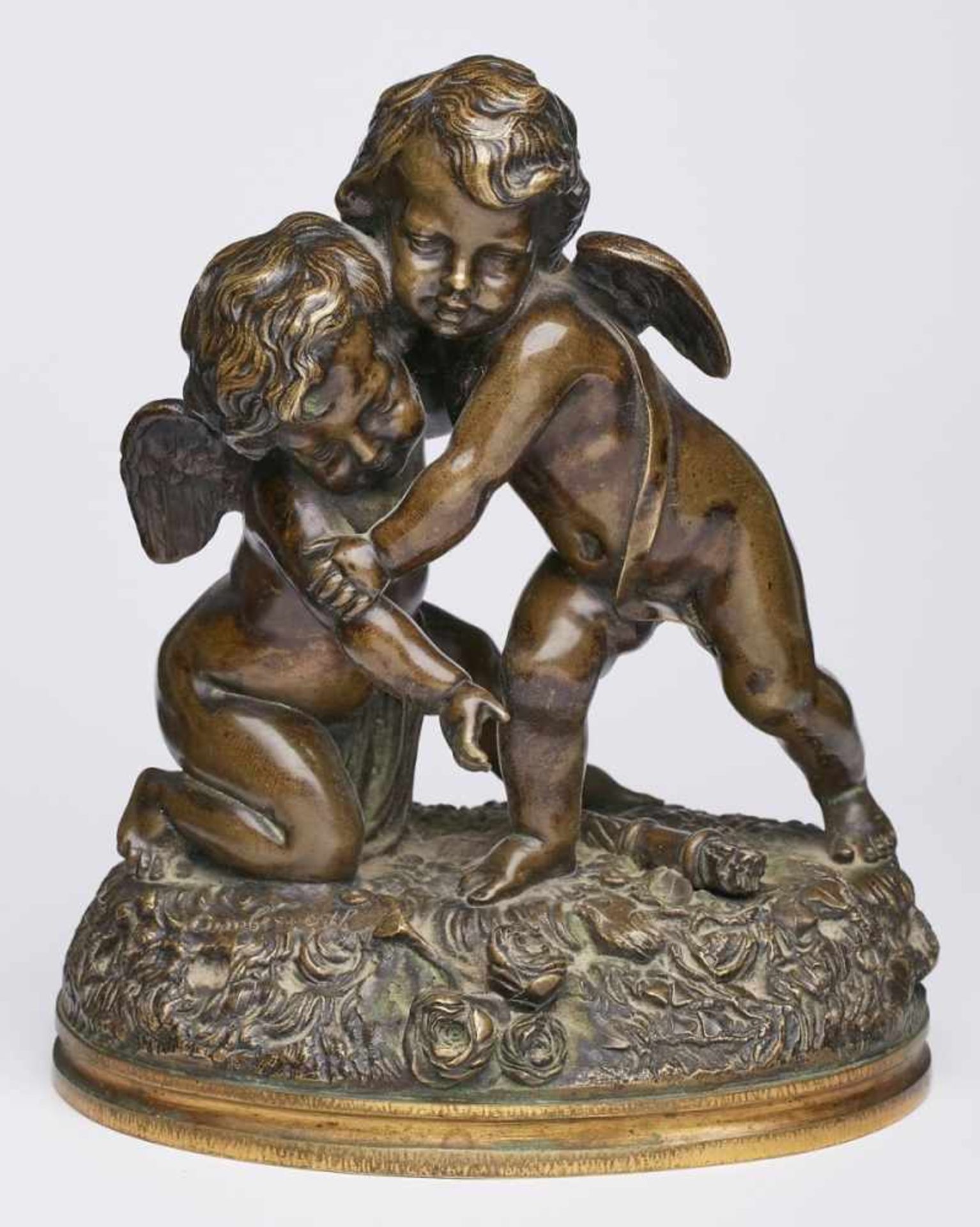 Bronze Charles Cumberworth(1811 Verdun - 1852 Paris) "Ringende Amoretten". Hell- u. dunkelbraun