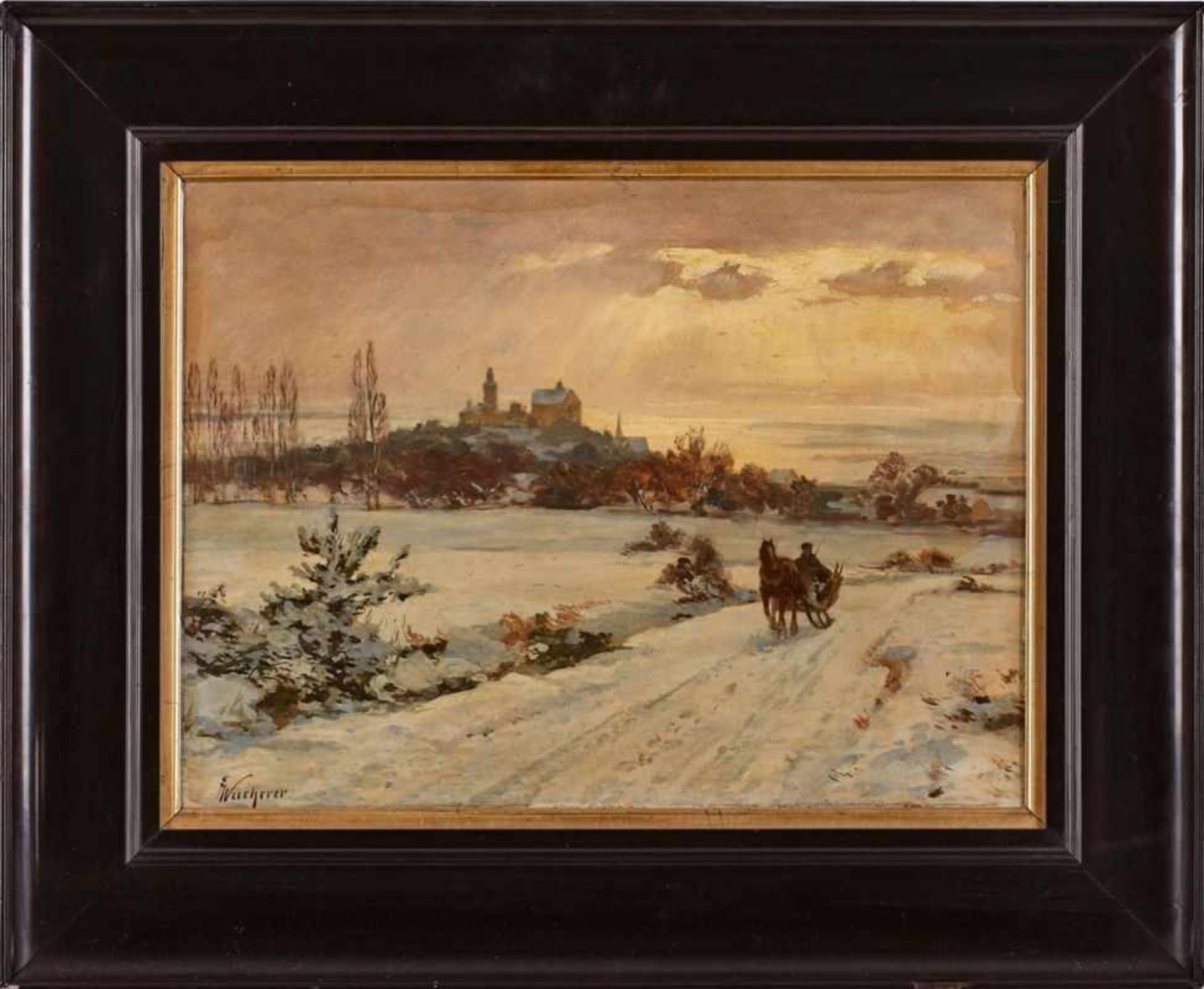 Gemälde Fritz Wucherer1873 Basel - 1948 Kronberg "Kronberg im Winter" u. li. sign. F. Wucherer verso - Image 2 of 2