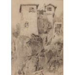 Bleistiftzeichnung Landschaftsmaler 19.Jh."Häuser in den Bergen" 20,4 x 29,5 cm Provenienz: Sammlung