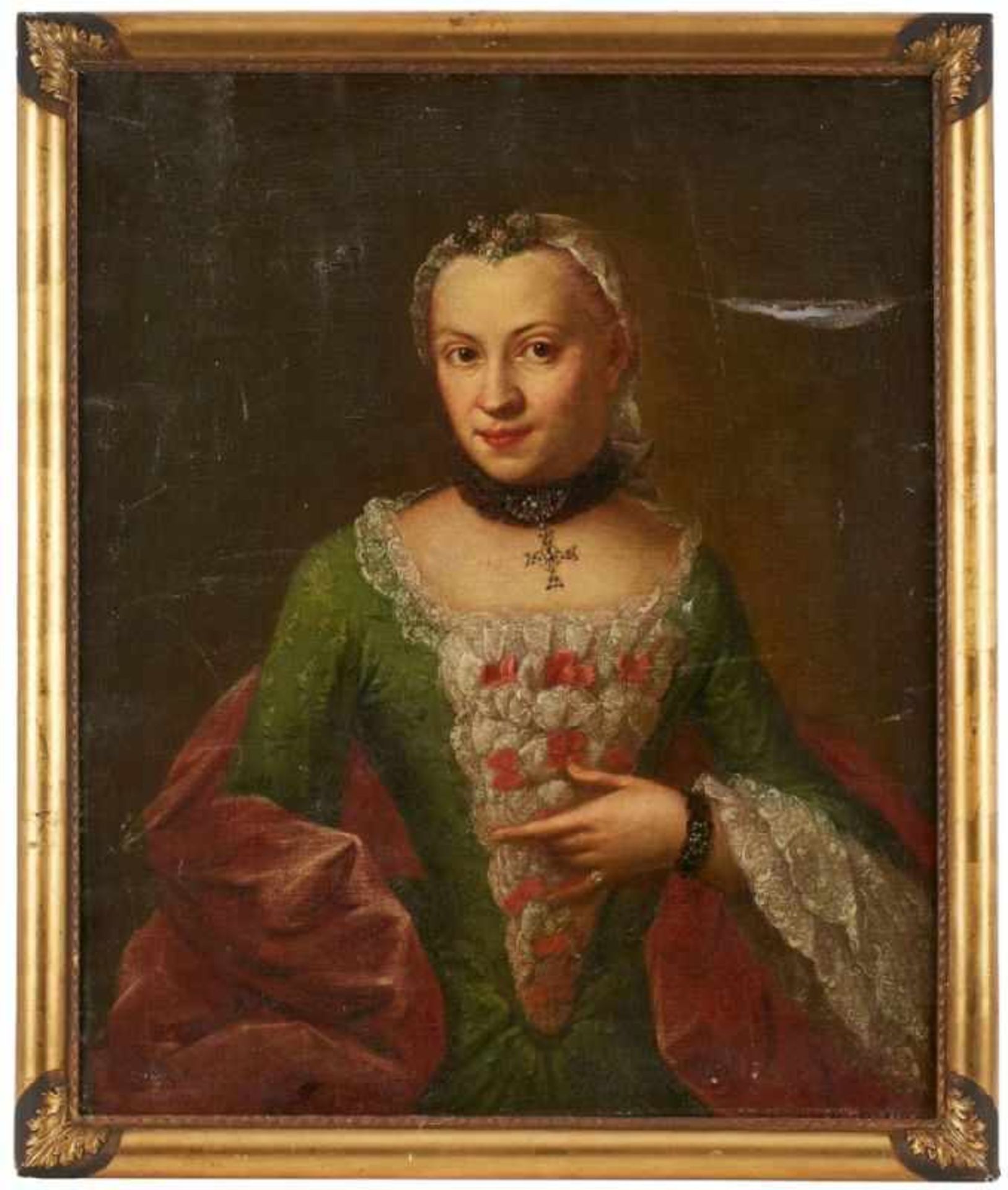 Gemälde Bildnismaler 18.Jh."Porträt einer edlen, jungen Dame" Öl/Lwd., 83 x 69 cm, Defekt