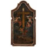 Gemälde Sakralmaler 18.Jh."Engel umsäumen das Kreuz Christi" Öl/Lwd., 150,5 x 76 cm