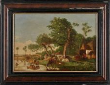 Gemälde Niederlande 19.Jh"Am Fluß" Öl/Lwd., 43 x 61 cm, Def.