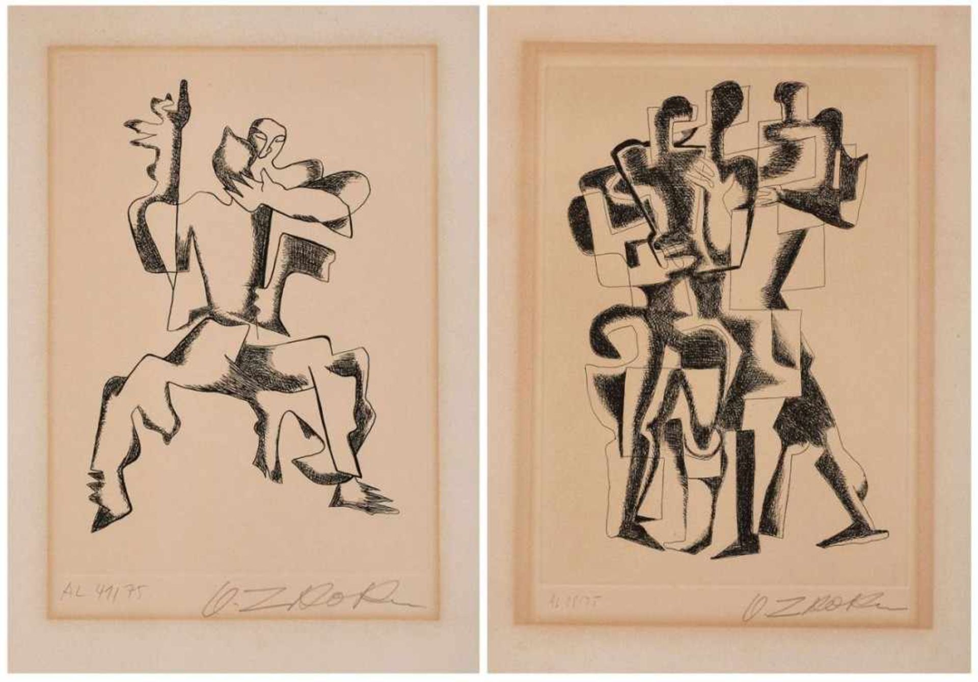 2 Radierungen Ossip Zadkine1888 Wizebsk - 1967 Paris "Tänzer & Figurenstudien" beide u. re. sign.