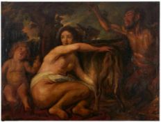 Gemälde Wilhelm Lefèbre1873 Frankfurt - 1974 Bozen "Nymphe mit Amor und Satyr" Öl/Lwd.(doubl.),