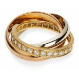 Trinity-Ring im Cartier-Stil.18 kt GG/WG und 14 kt. RG, der gelbgoldene besetzt mit ca. 28