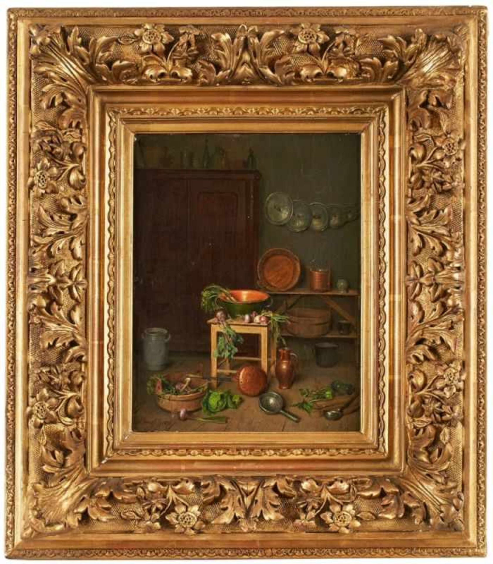 Gemälde Josef Mansfeld1819 Wien - 1894 Wien Wiener Genre- u. Bildnismaler. "Kücheninterieur mit - Bild 2 aus 2