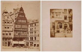 2 Fotografien AlbumenabzügeCarl Hertel 1832 -1906 und Anonym 19.Jh. "Altes Haus auf dem Römerberg u.