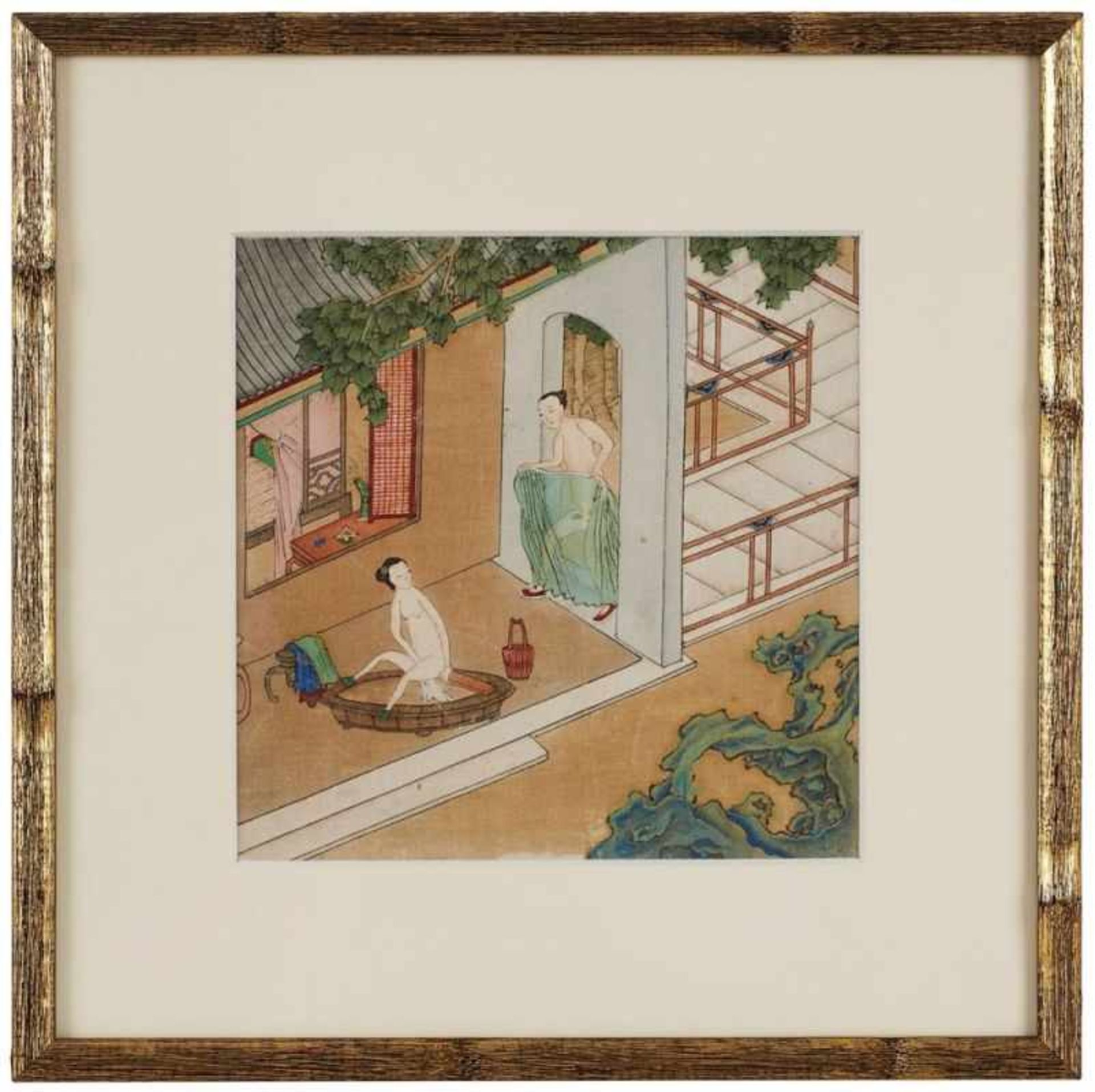 2 Seidenmalereien Japan wohl 19. Jh."Shunga" je 18,3 x 18,3 cm (PP- Ausschnitt) - Bild 10 aus 11