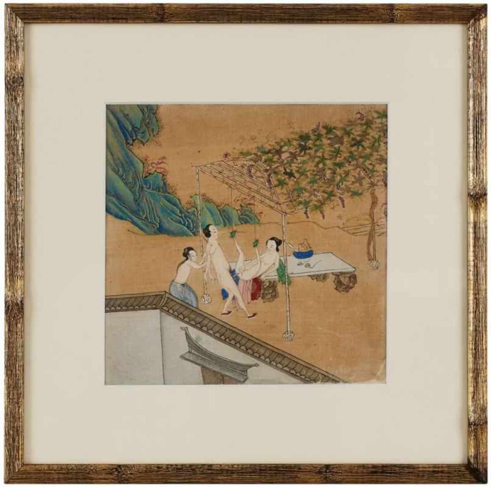 2 Seidenmalereien Japan wohl 19. Jh."Shunga" je 18,3 x 18,3 cm (PP- Ausschnitt) - Bild 7 aus 11