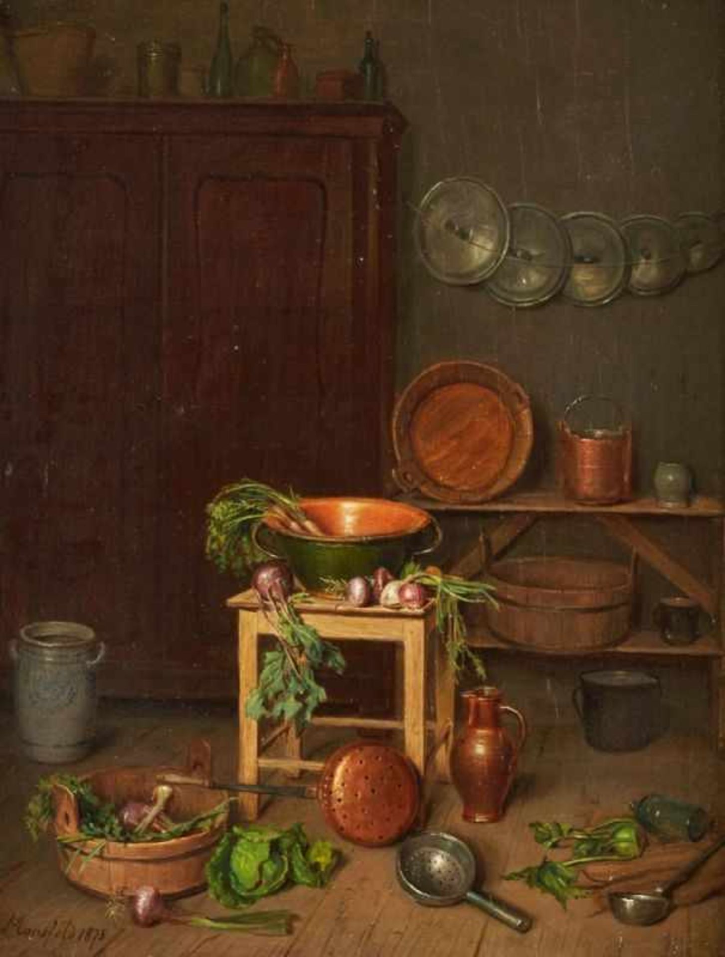 Gemälde Josef Mansfeld1819 Wien - 1894 Wien Wiener Genre- u. Bildnismaler. "Kücheninterieur mit