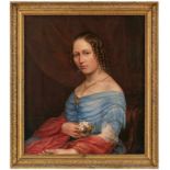 Gemälde Bildnismaler um 1840/50"Porträt einer jungen Frau mit Goldschmuck u. einem kl.