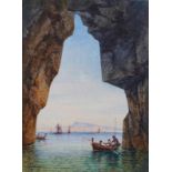 Aquarell Sign. G.C. SassantoItalien 2. Hälfte 19. Jh. "Die blaue Grotte (Capri) mit Blick auf Neapel