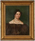 Gemälde Bildnismaler um 1840/50"Porträt einer jungen Dame mit langer Goldkette" Öl/Lwd.(doubl.),