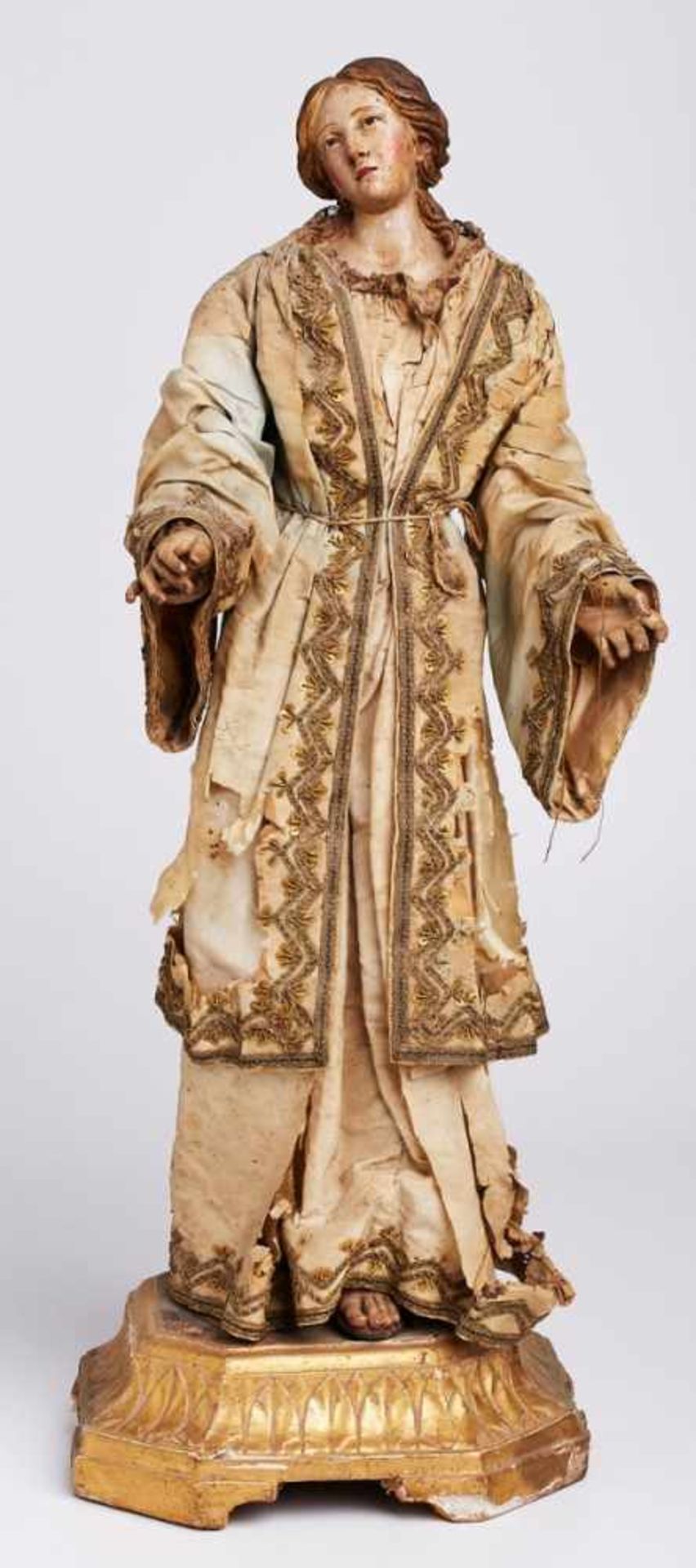 Maria Magdalena, wohl Italien 18. Jh.Holz geschnitzt, farbig gefasst u. partiell ver- goldet,