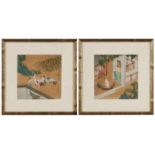 2 Seidenmalereien Japan wohl 19. Jh."Shunga" je 18,3 x 18,3 cm (PP- Ausschnitt)