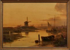 Gemälde Charles Leickert1816 Brüssel - 1907 Mainz "Niederländische Flusslandschaft im Abendlicht" u.