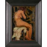 Gemälde wohl frz. Impressionist um 1900"Sitzender Frauenakt" Öl/Karton, 29,3 x 20,4 cm