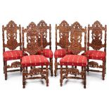 Satz v. 6 Stühlen, Renaissance-Stil um 1900.Gedrechselte Gestelle in massiv Eiche. Hohe Rückenlehnen