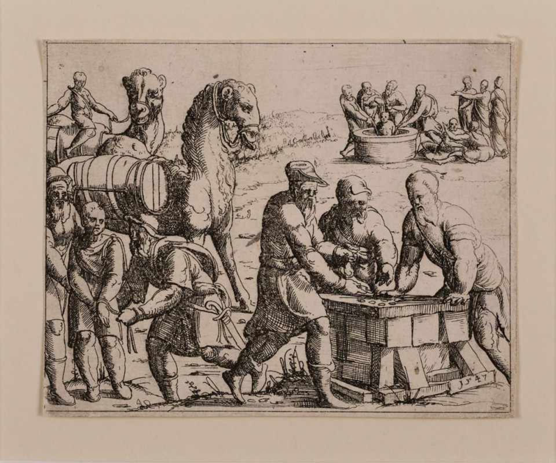 Radierung Augustin Hirschvogel1503 Nürnberg - 1553 Wien "Joseph wird von seinen Brüdern verkauft" u.