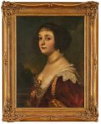 Gemälde Bildnismaler um 1890"Porträt einer jungen Frau mit Perlenkette" Öl/Lwd., 67,5 x 50,5 cm