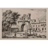 Radierung Ferdinand Kobell1740 Mannheim - 1799 München "Reisende auf einem Platz mit Brunnen" 1773