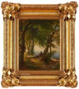 Gemälde Sign. d. Thomas u. Dat. 1869"Romantische Landschaft mit einem rastenden Paar" u. li. sign.