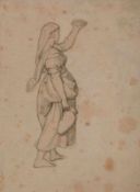 Bleistiftzeichnung Franz Albert Venus1842 Dresden - 1871 Dresden "Junge Italienerin" verso