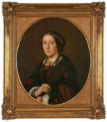 Gemälde Bildnismaler um 1850/60"Porträt einer jungen Frau mit Trauerschmuck" Öl/Lwd.(doubl.), 77 x