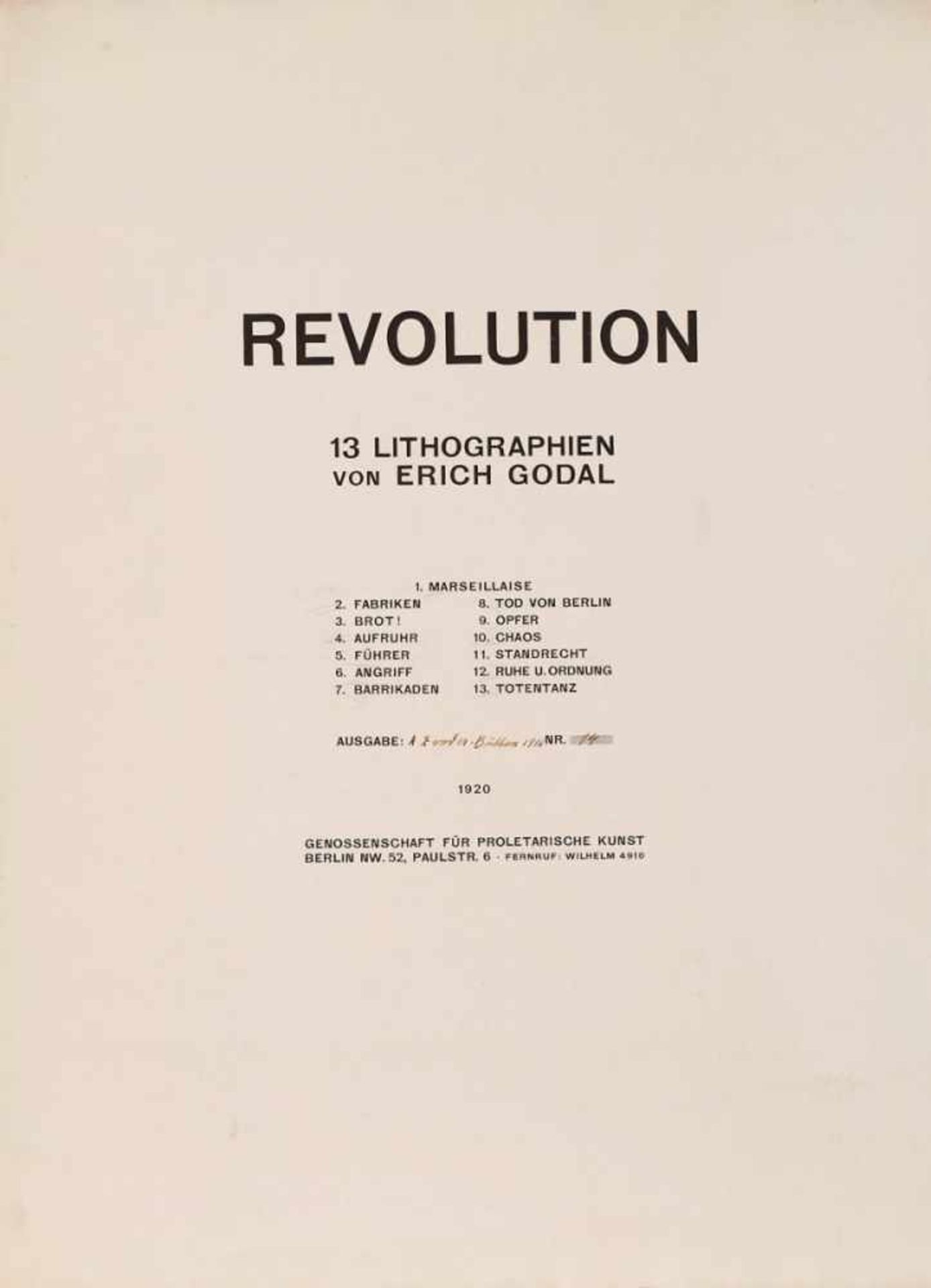 Mappe mit 13 LithographienErich Godal 1899 Berlin - 1969 Hamburg "Revolution" 1920 meist sign. Godal - Bild 2 aus 5